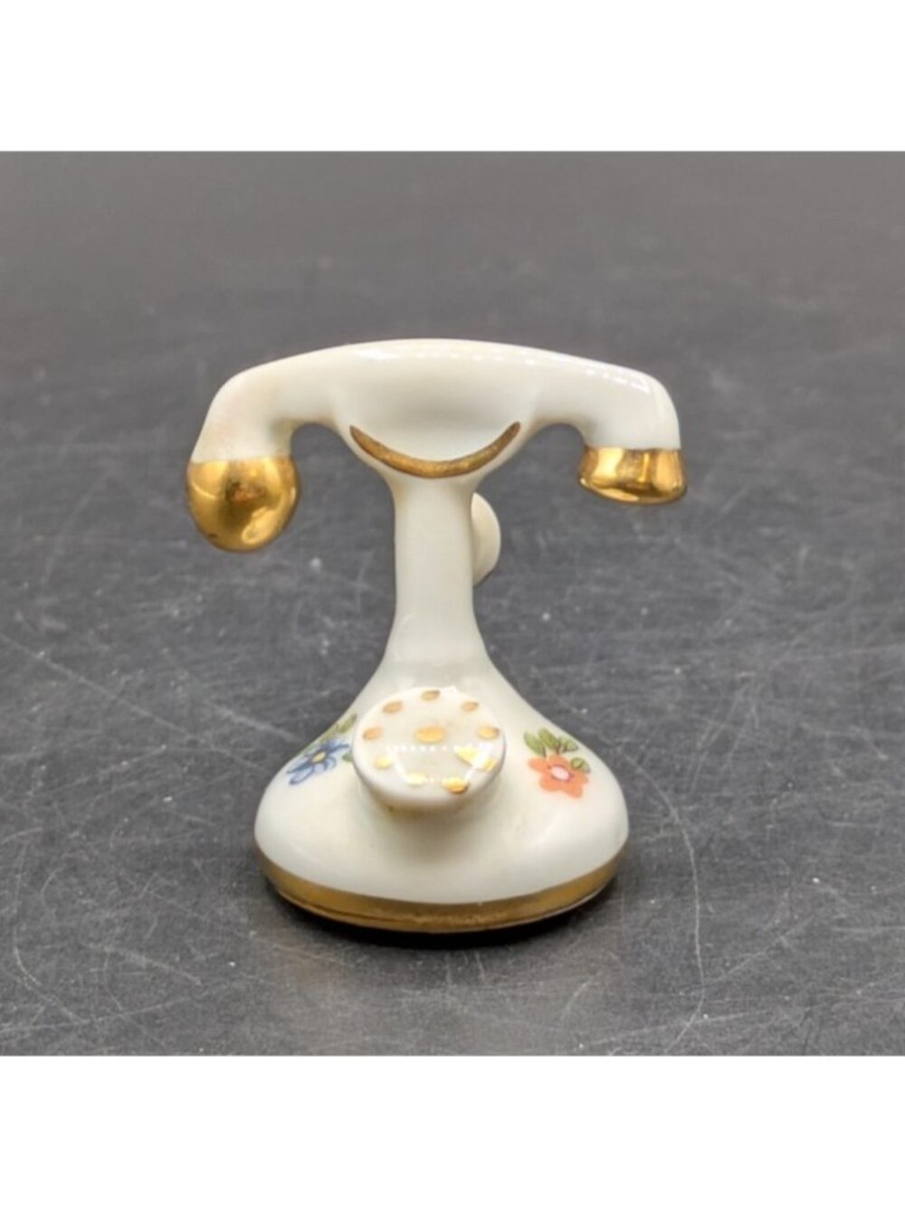 Vtg Limoge Porcelain Miniature Phone Rotary Telephone Figurine White Gold Floral